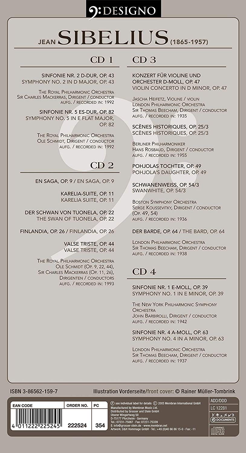 SIBELIUS: SYMPHONIES, VIOLIN CONCERTO and TONE POEMS (4 CDS)