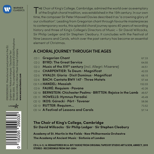 A CHORAL JOURNEY THROUGH THE AGES: CHOIR OF KING'S COLLEGE, CAMBRIDGE - WILLCOCKS, LEDGER, CLEOBURY (14 CDS)