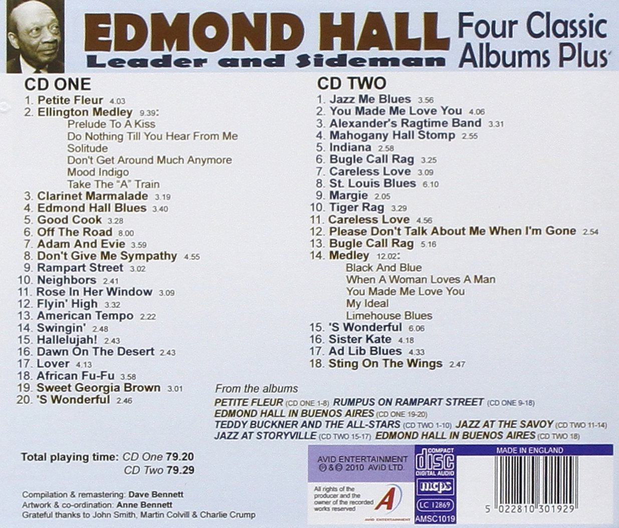 EDMOND HALL: FOUR CLASSIC ALBUMS PLUS (PETITE FLEUR / RUMPUS ON RAMPART STREET / TEDDY BUCKNER AND THE ALL-STARS / JAZZ AT THE SAVOY) (2CD)
