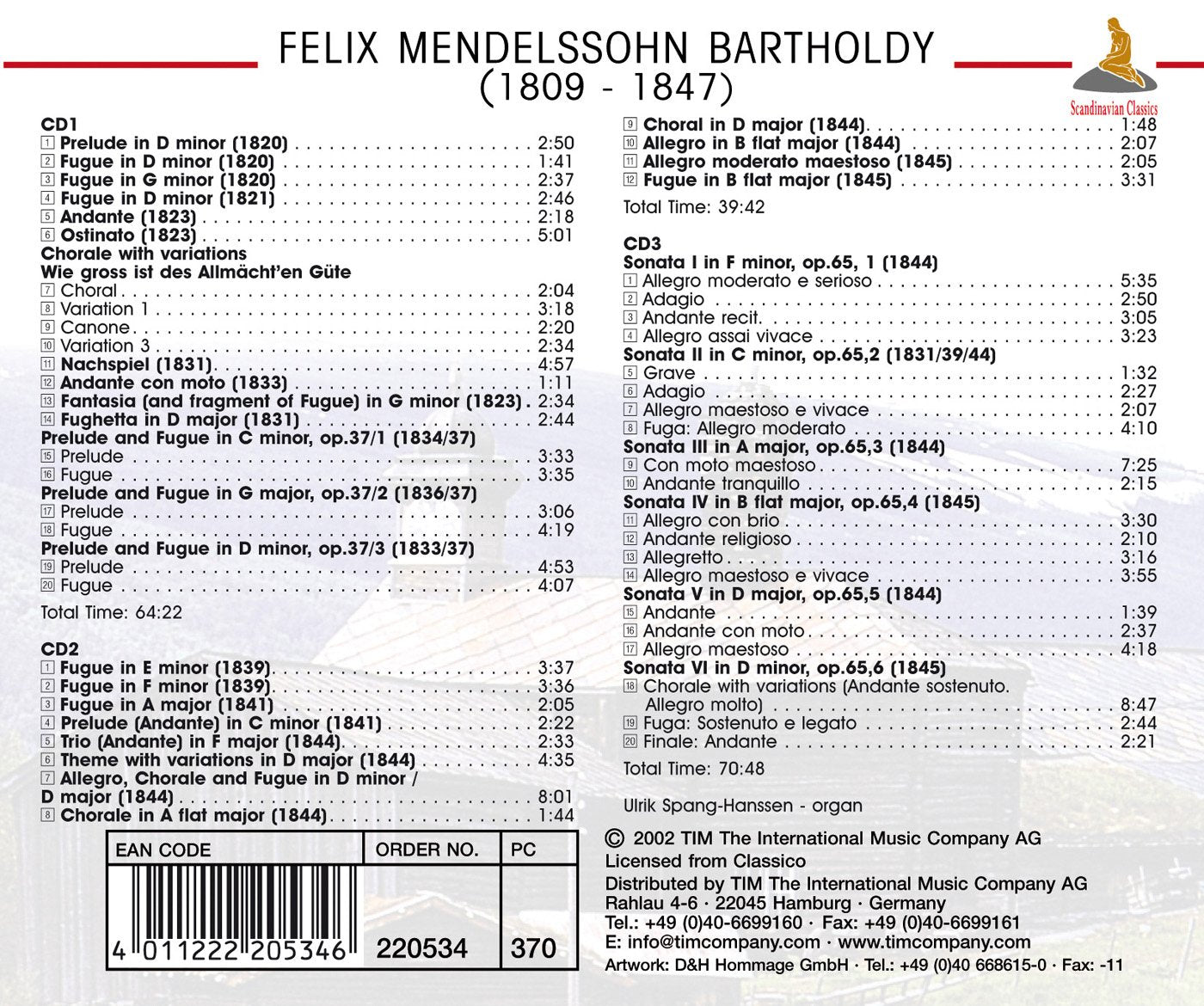 MENDELSSOHN: COMPLETE ORGAN WORKS - ULRICH SPANG-HANSSEN (3 CDS)