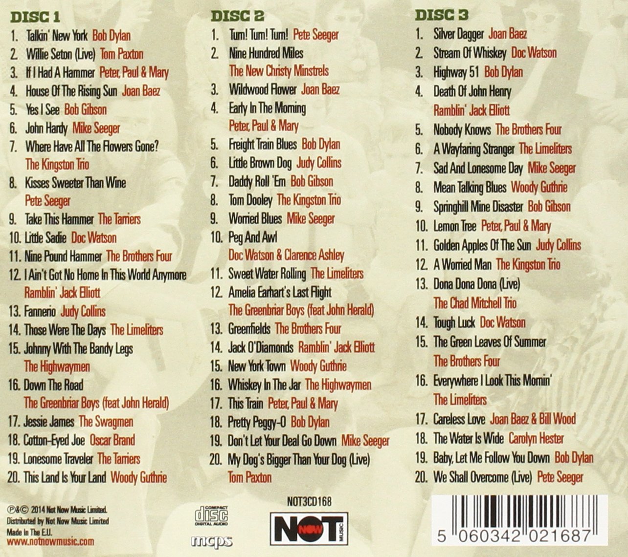 GREENWICH VILLAGE FOLK SCENE: Bob Dylan, Tom Paxton, Joan Baez, Pete Seeger, Judy Collins (3 CDS)