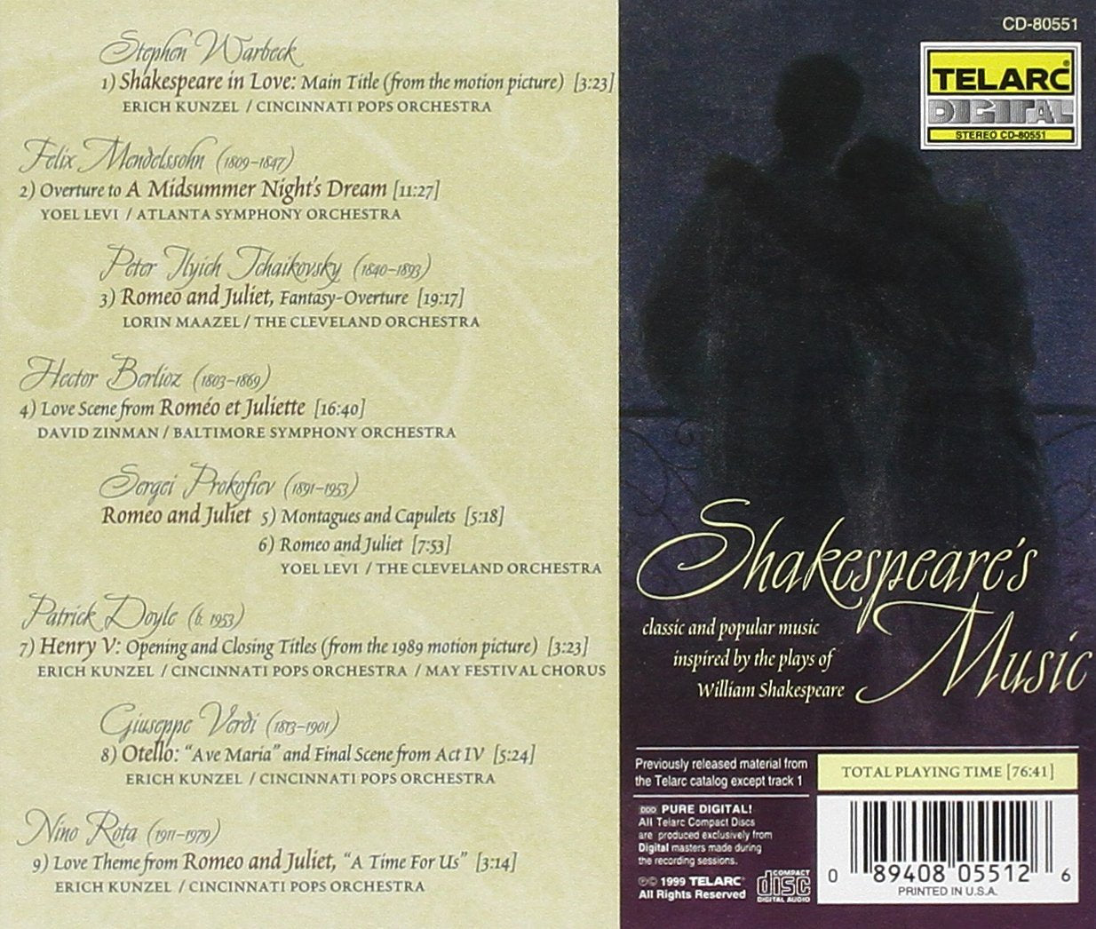 SHAKESPEARE'S MUSIC: Classic and Popular Music Inspired by the Plays of William Shakespeare - Kunzel, Zinman, Levi