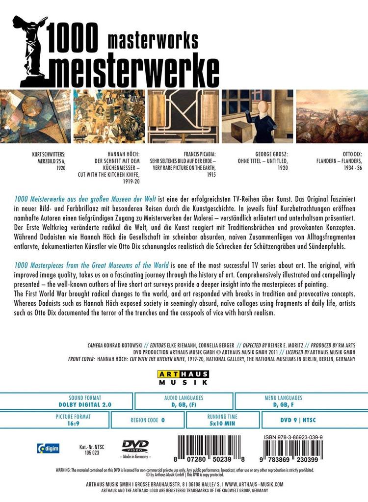 1000 MASTERWORKS: DADA AND NEW OBJECTIVITY (DVD) - SCHWITTERS; HOCH; PICABIA; GROSZ; DIX