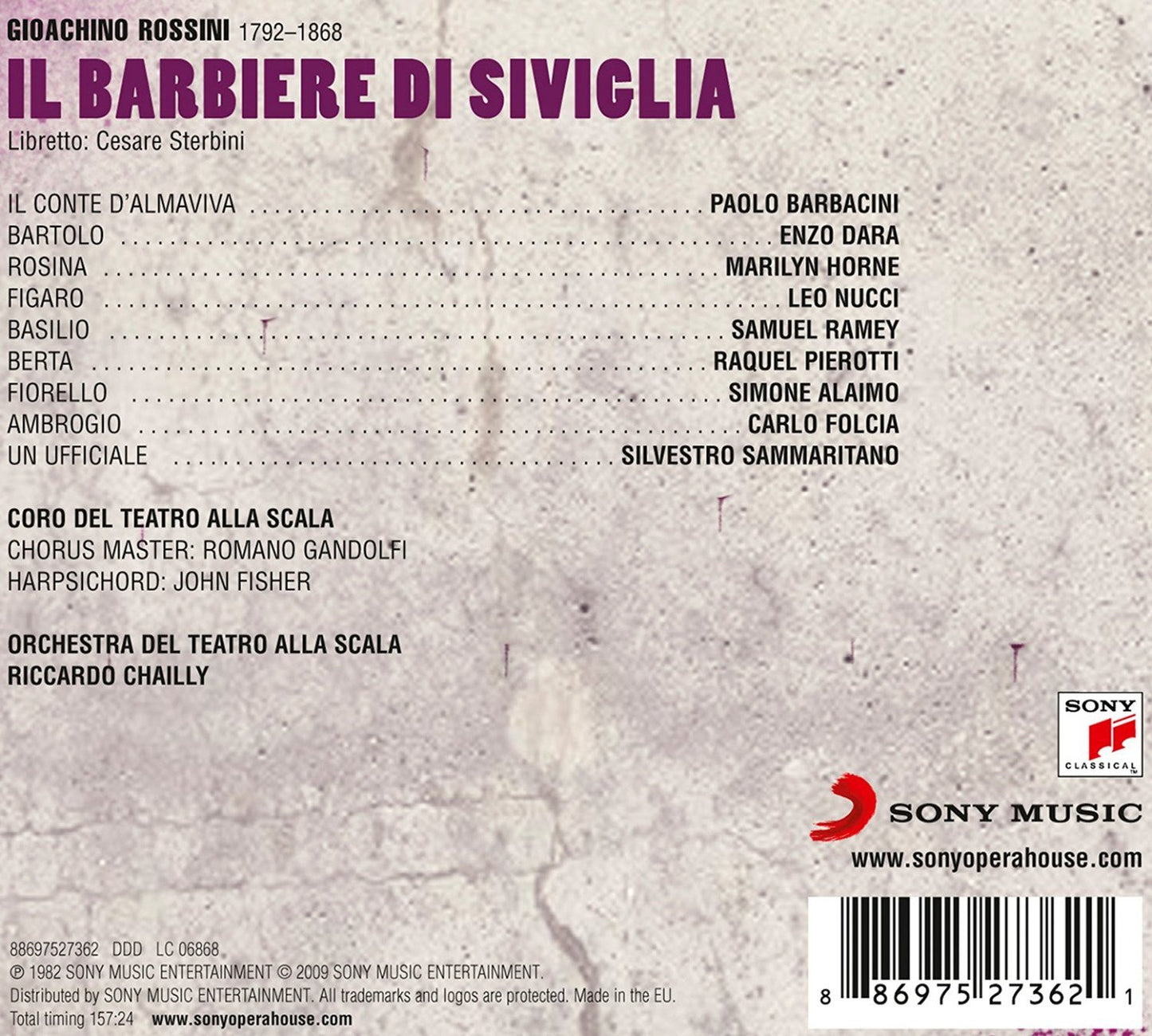 ROSSINI: THE BARBER OF SEVILLE - HORNE, RAMEY, CHAILLY (3 CDS)