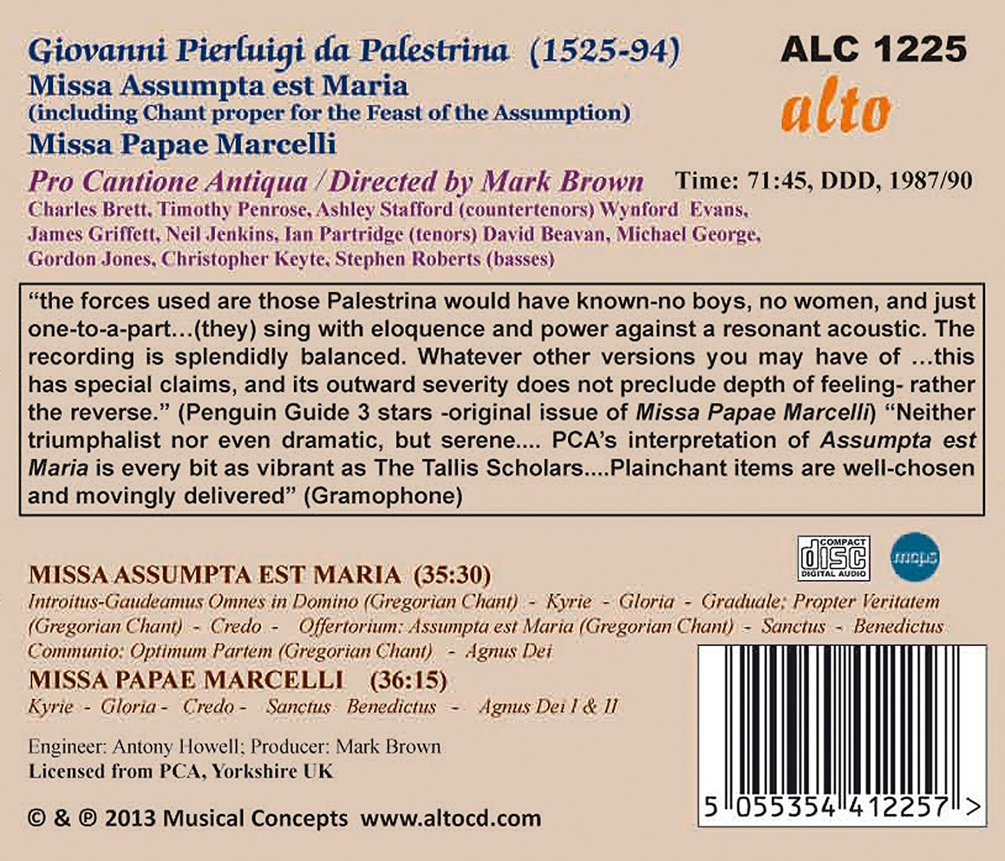 PALESTRINA: MISSA PAPAE MARCELLI; MISSA ASSUMPTA EST MARIA - PRO CANTIONE ANTIQUA