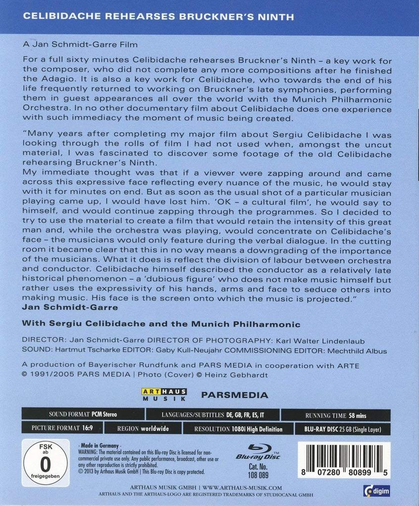 CELIBIDACHE REHEARSES BRUCKNER'S 9TH - MUNICH PHILHARMONIC (BLU-RAY)