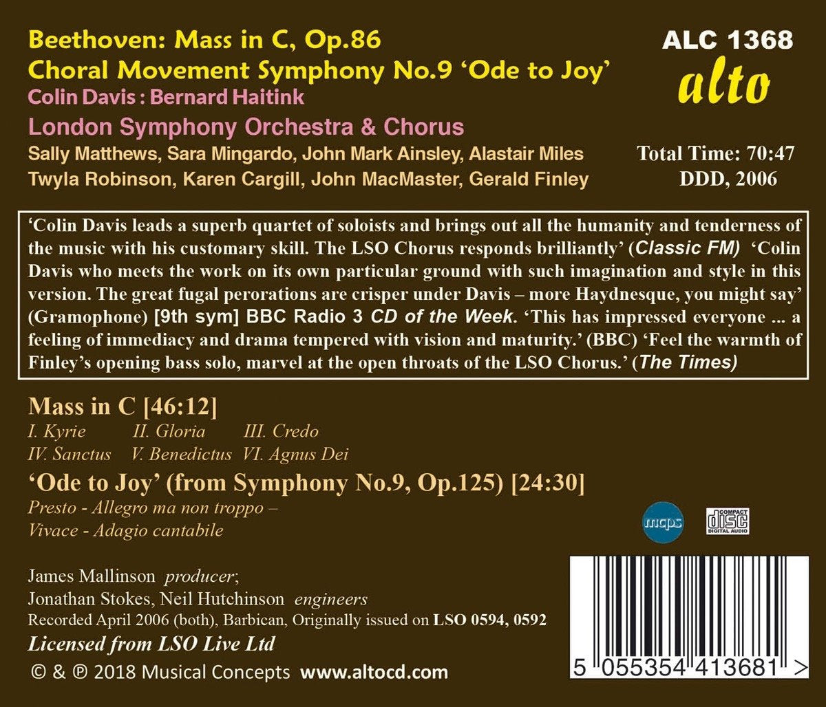 BEETHOVEN: MASS IN C; ODE TO JOY - LONDON SYMPHONY, HAITINK