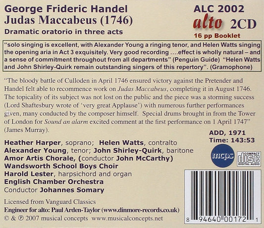 HANDEL: JUDAS MACCABEUS - WATTS, HARPER, ENGLISH CHAMBER ORCHESTRA (2 CDS)