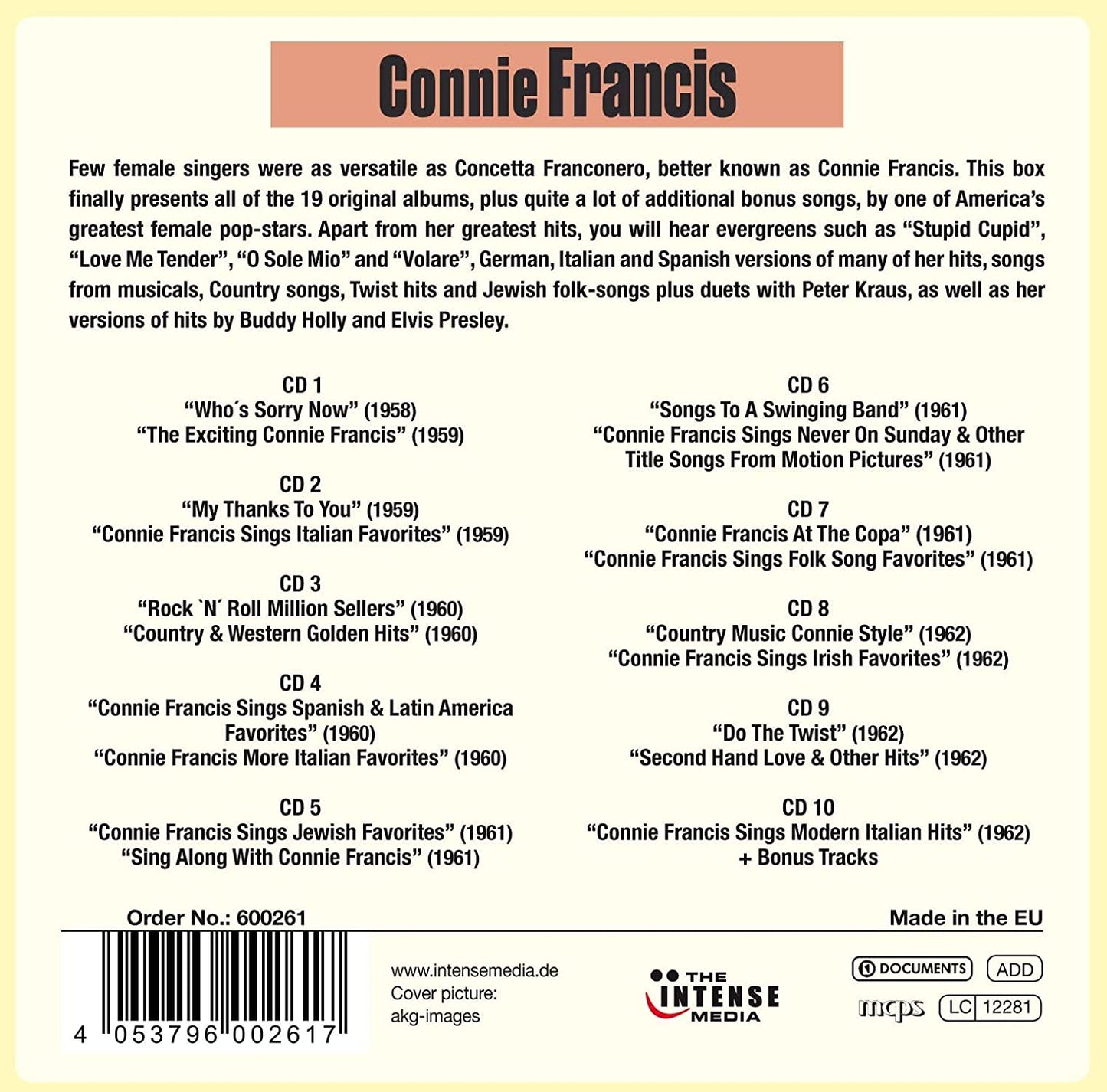 CONNIE FRANCIS: 19 ORIGINAL ALBUMS & BONUS TRACKS (10 CDS)