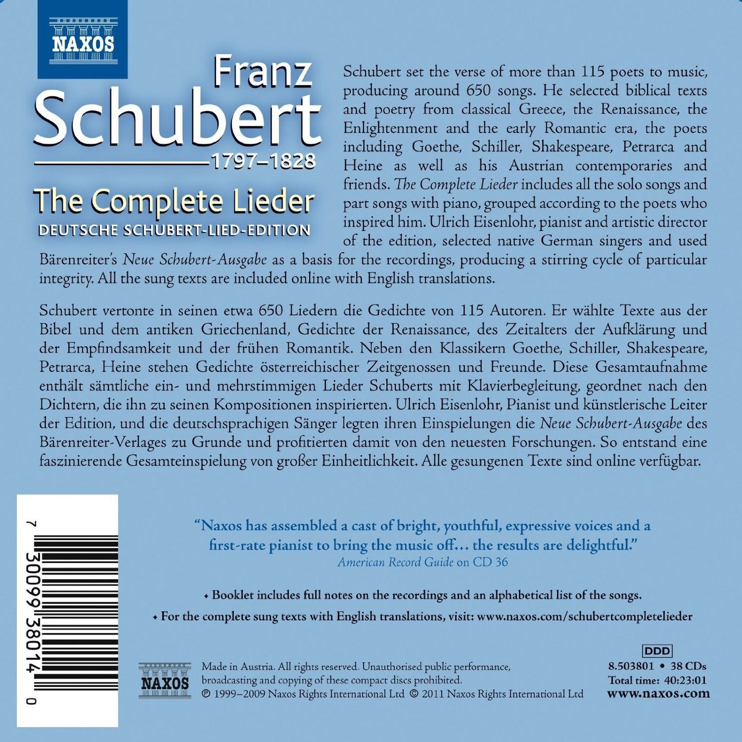 Schubert: The Complete Lieder: Deutsche Schubert Lied Edition (38 CDs)