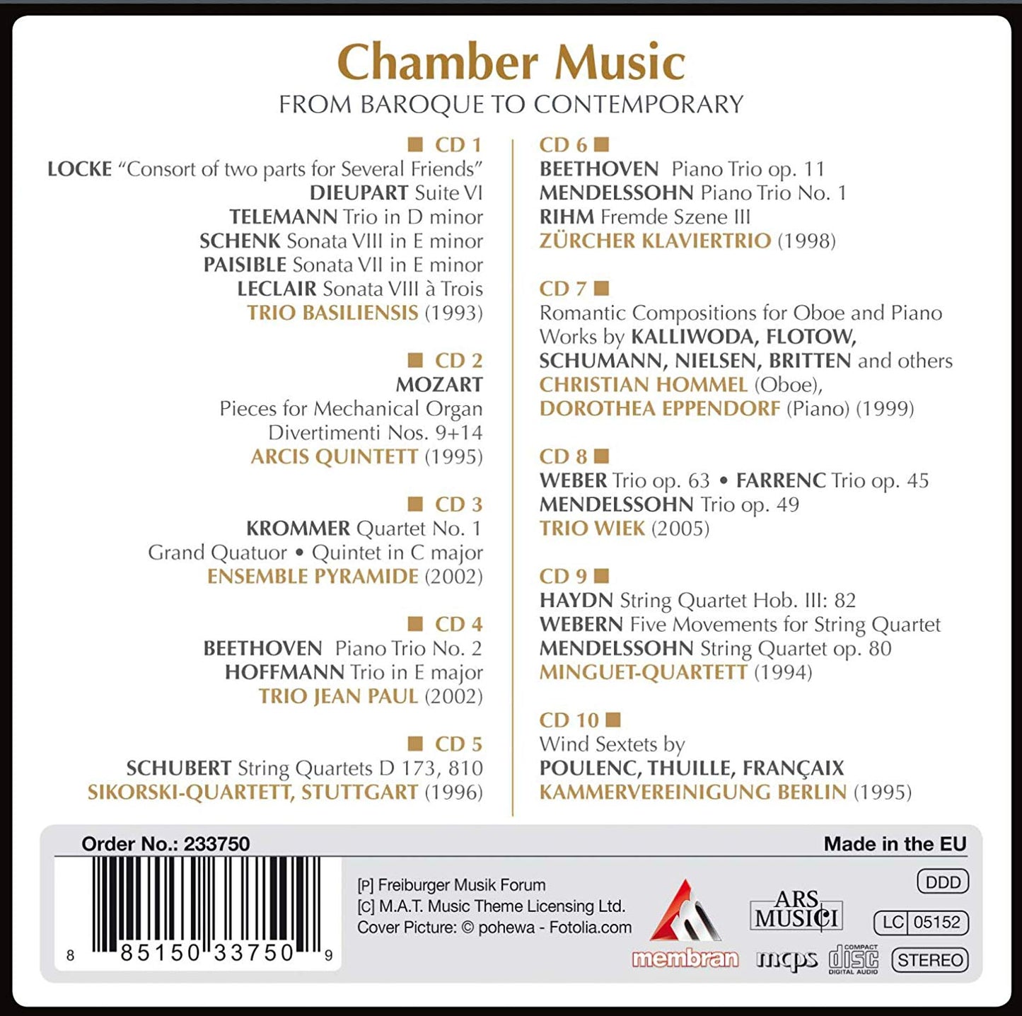 CHAMBER MUSIC FROM BAROQUE TO CONTEMPORARY: Mozart, Krommer, Beethoven (10 CDS)