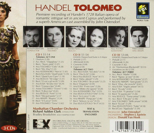 HANDEL: TOLOMEO - MANHATTAN CHAMBER ORCHESTRA, RICHARD AULDON CLARK (3 CDS)