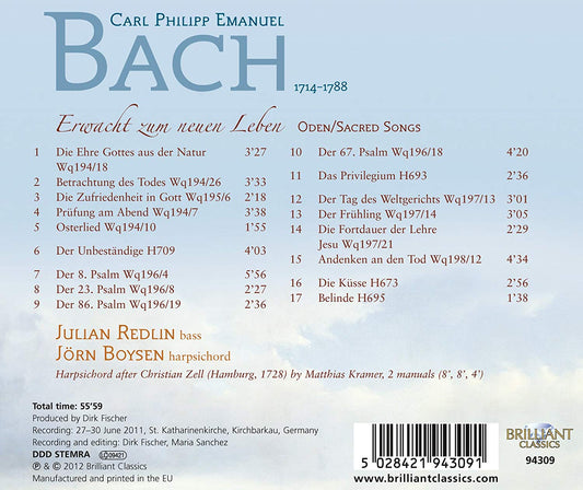 BACH, C.P.E.: Odes; Sacred Songs - Julian Redlin (bass) & Jörn Boysen (harpsichord)