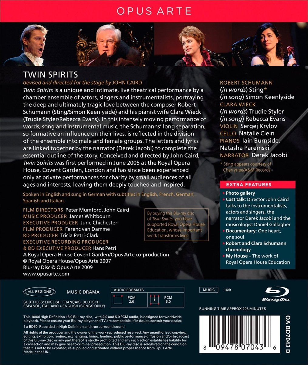 SCHUMANN, Robert & Clara: Twin Spirits - Derek Jacobi, Simon Keenlyside, Rebecca Evans, Sting, Trudy Styler, (BLURAY)