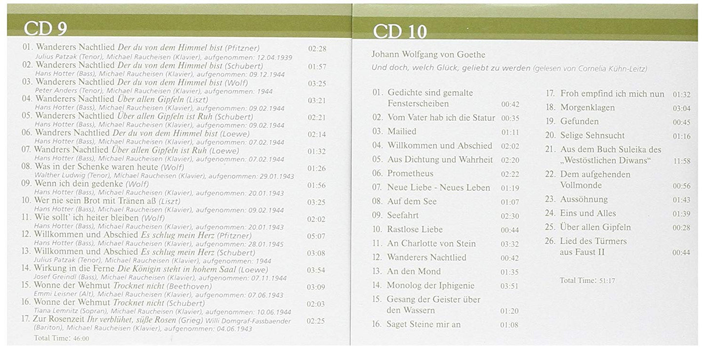 SONGS FROM TEXTS BY GOETHE - BEETHOVEN, SCHUBERT, SCHUMANN, WOLF, LOEWE (10 CDS)