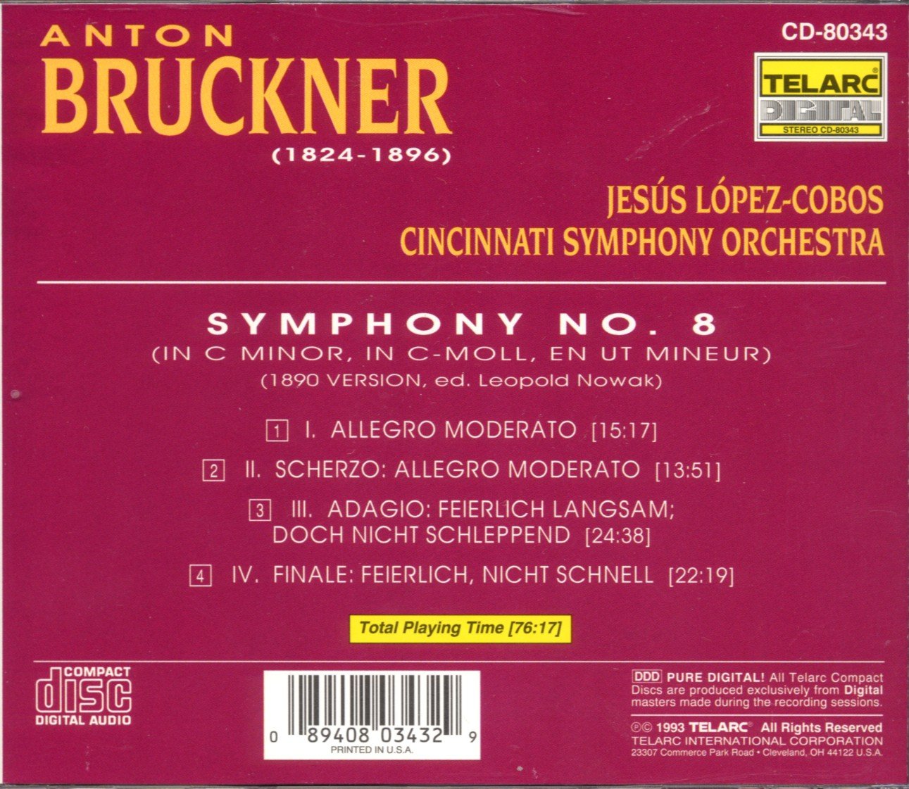 BRUCKNER: SYMPHONY NO. 8 - Lopez-Corbos, Cincinnati Symphony