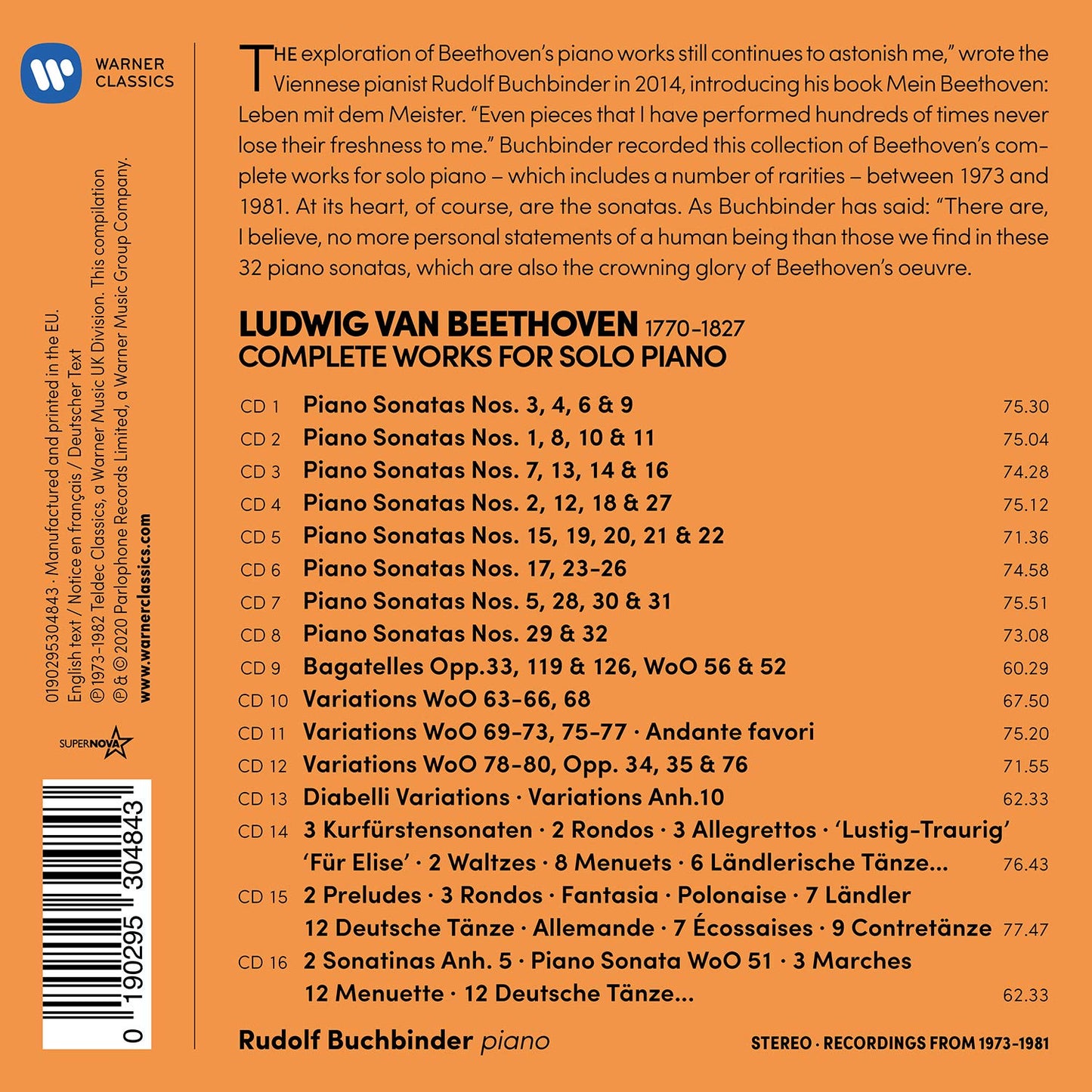 BEETHOVEN: COMPLETE WORKS FOR SOLO PIANO - RUDOLF BUCHBINDER (16 CDS)