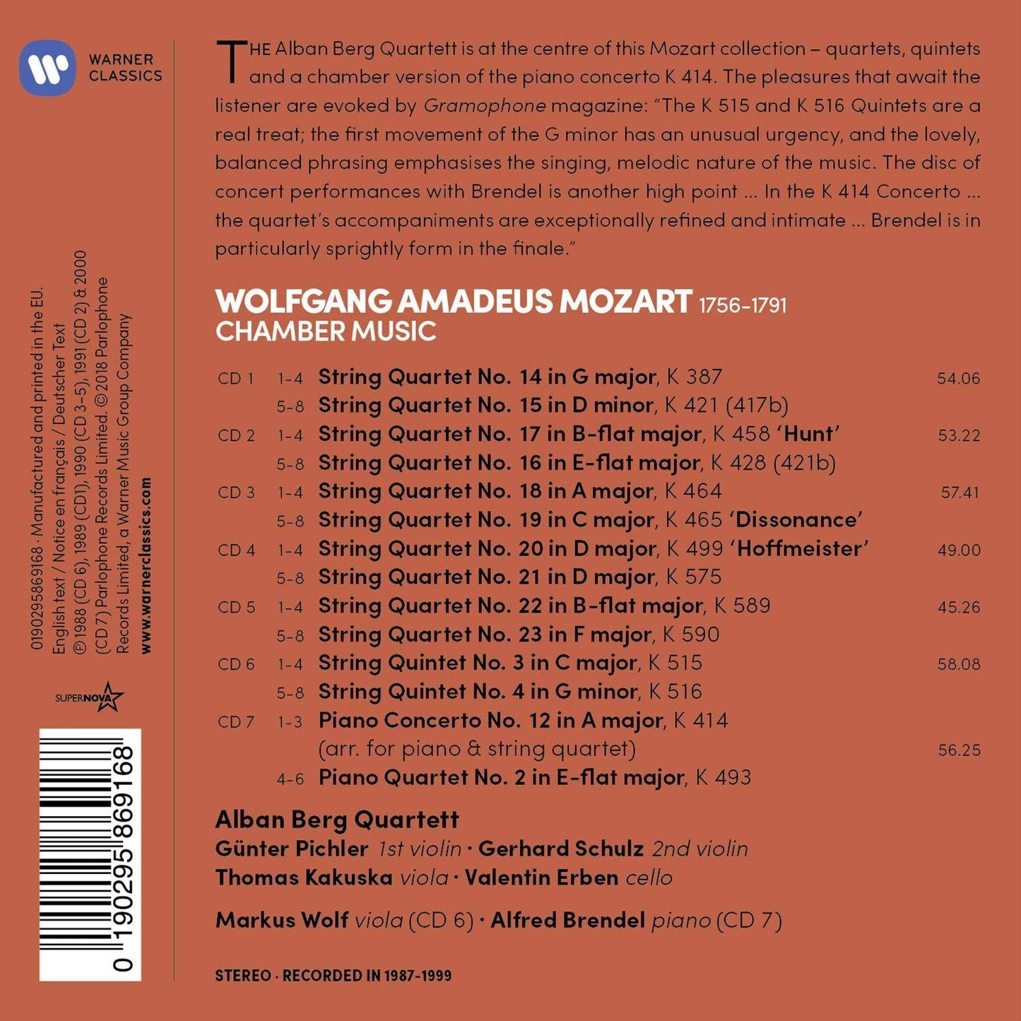 MOZART: CHAMBER MUSIC (THE LAST STRING QUARTETS) - ALBAN BERG QUARTET (7 CDS)