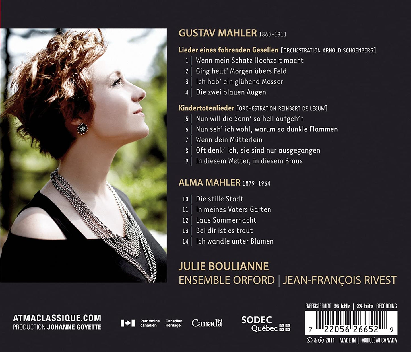 Mahler: Lieder - Julie Boulianne; Ensemble Orford; Marc Bourdeau