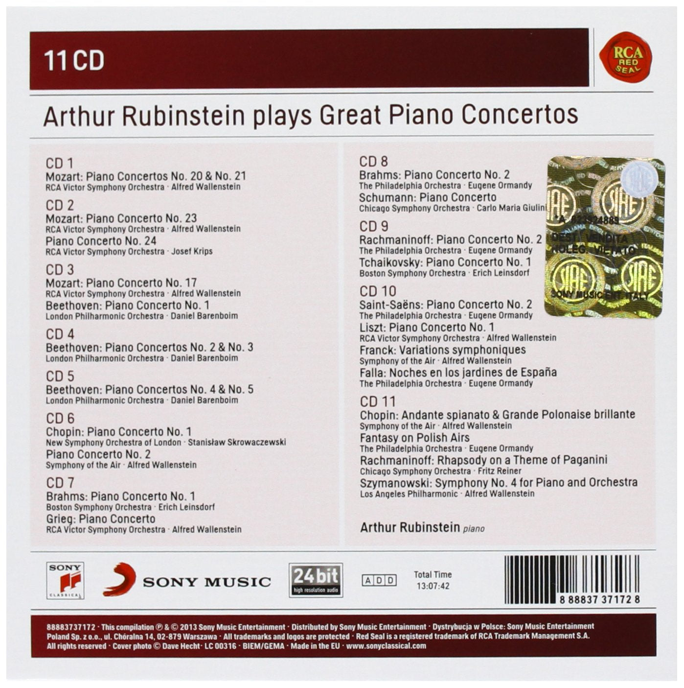 ARTHUR RUBINSTEIN PLAYS GREAT PIANO CONCERTOS (11 CDS)