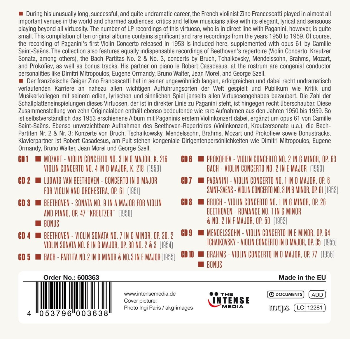 ZINO FRANCESCATTI: MILESTONES OF A LEGEND (10 CDS)