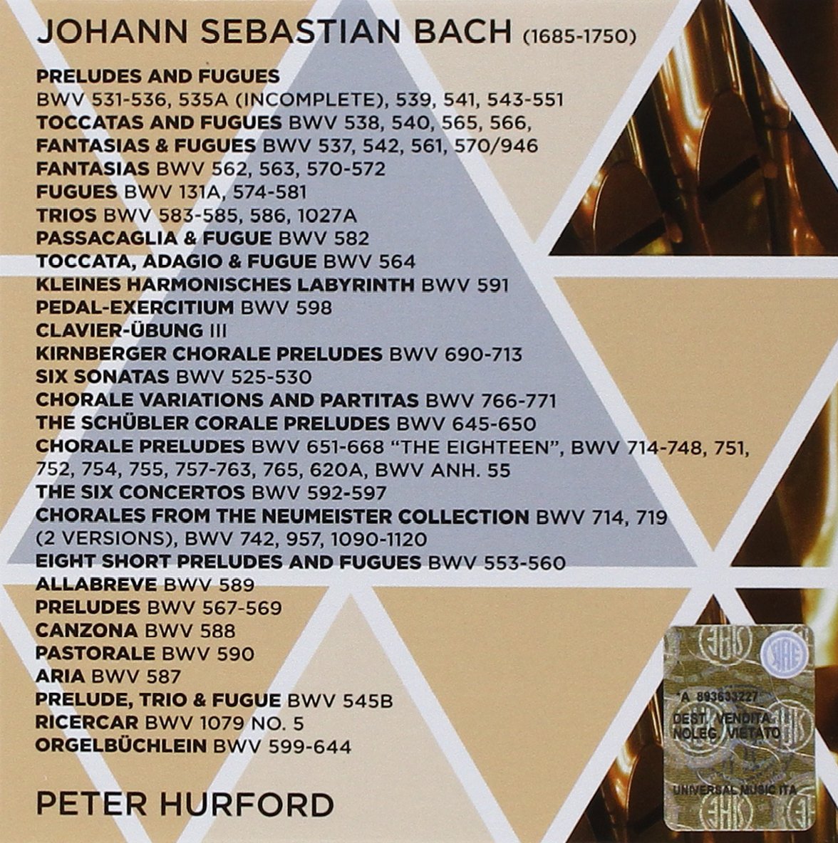 BACH: THE ORGAN WORKS - Peter Hurford (17 CDs)