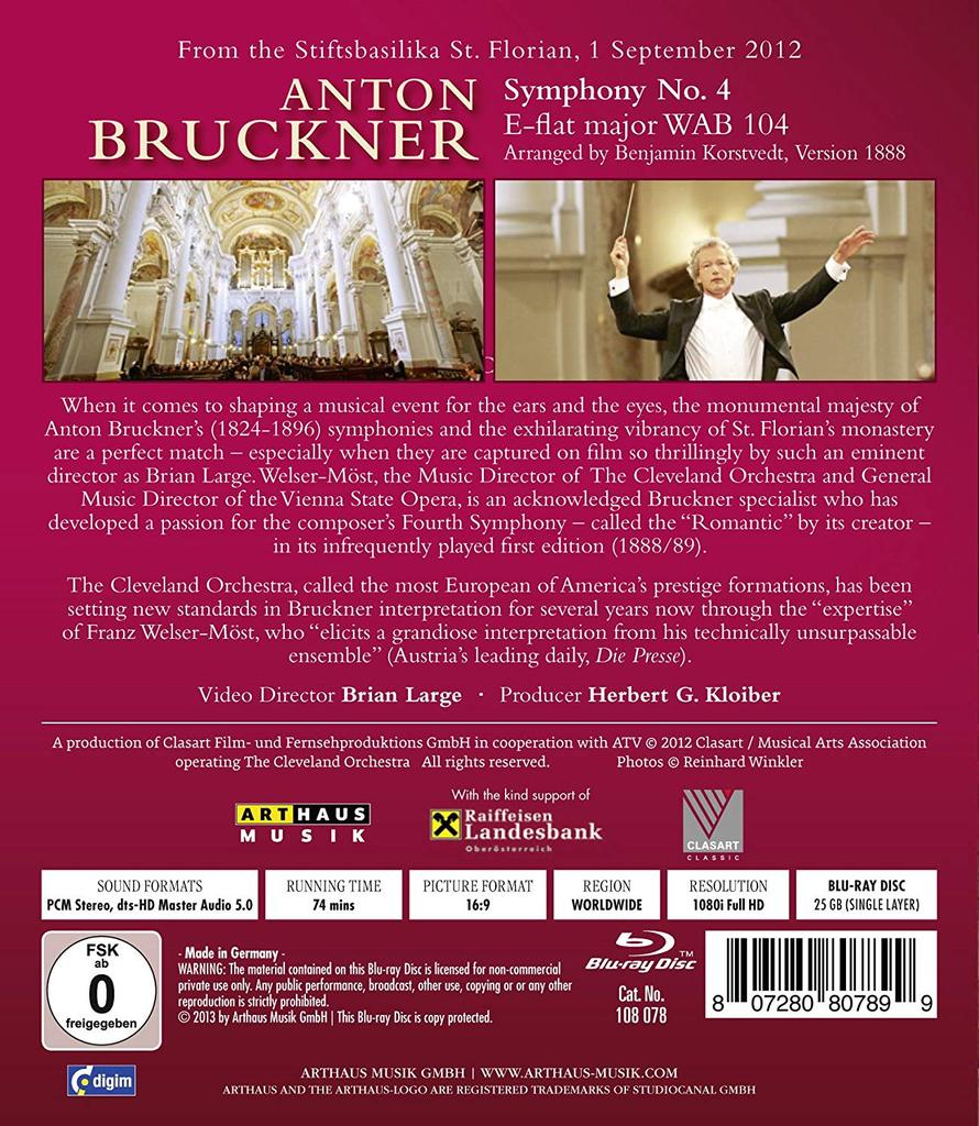BRUCKNER: SYMPHONY NO. 4 (BLU RAY) - CLEVELAND ORCHESTRA; WELSER-MOST