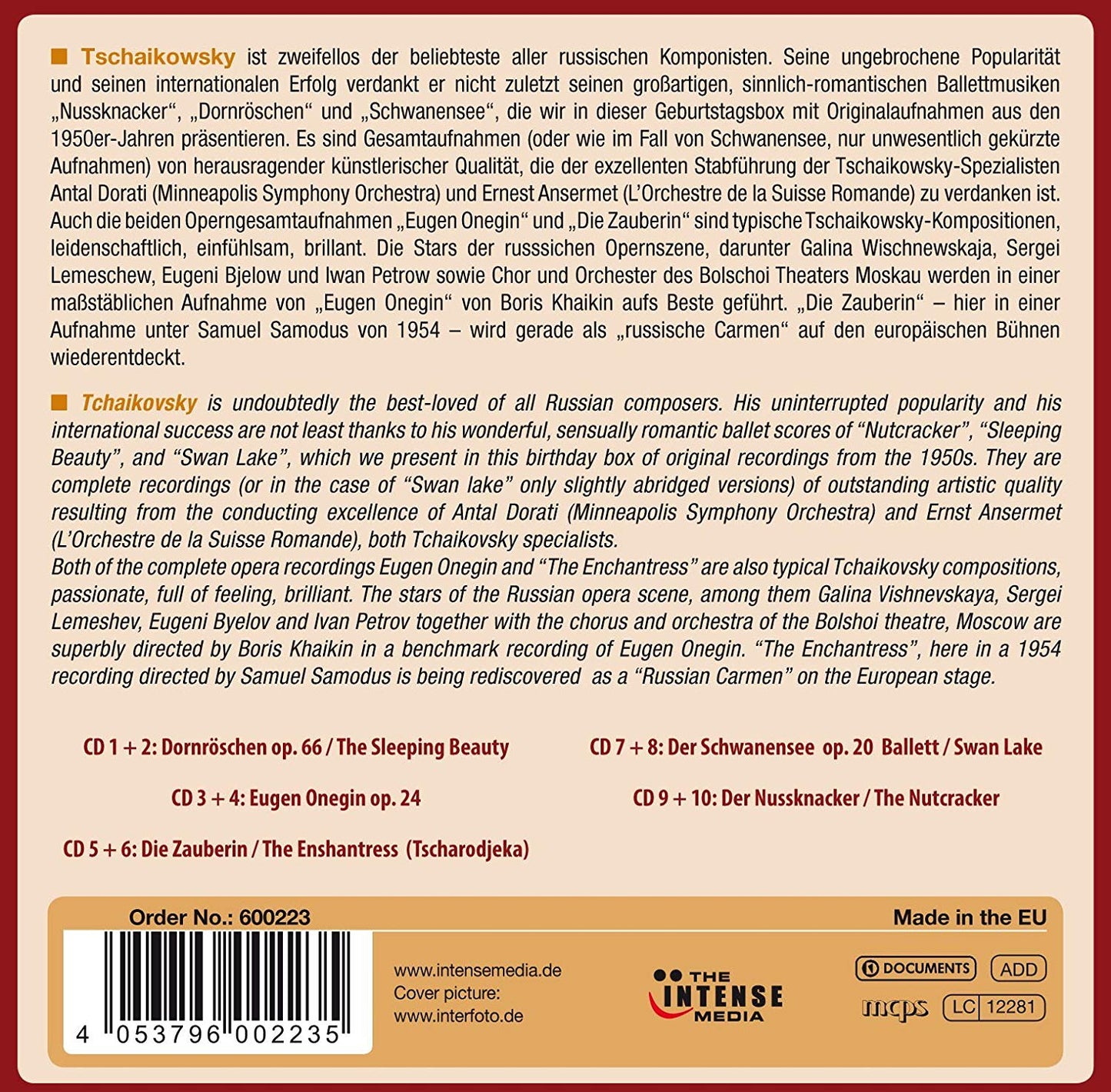 TCHAIKOVSKY: BIRTHDAY EDITION, VOLUME 2 - BALLETS AND OPERA (10 CDS)