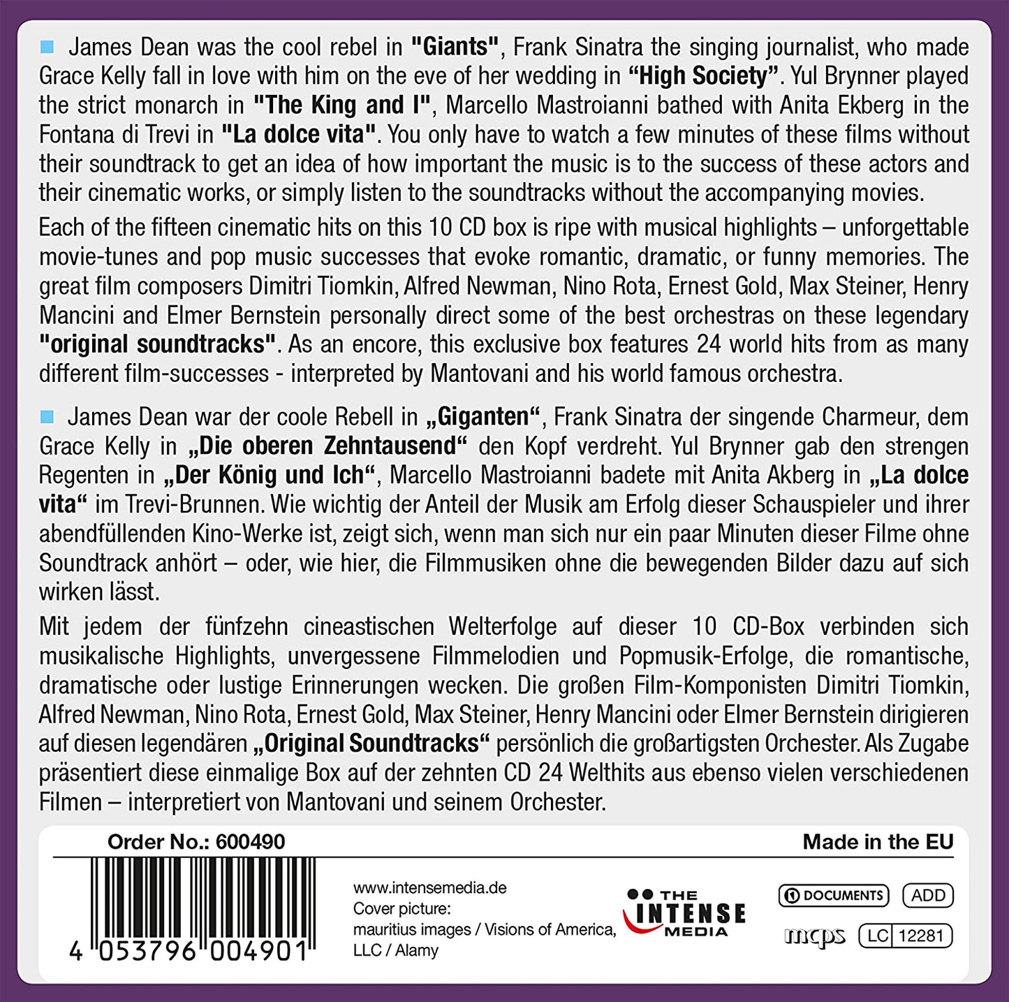 ORIGINAL MOVIE SOUNDTRACK HIGHLIGHTS (Tiomkin / Newman / Bernstein / Green / Rota / Bernstein / Mancini / Gold / Steiner) 10 CDS