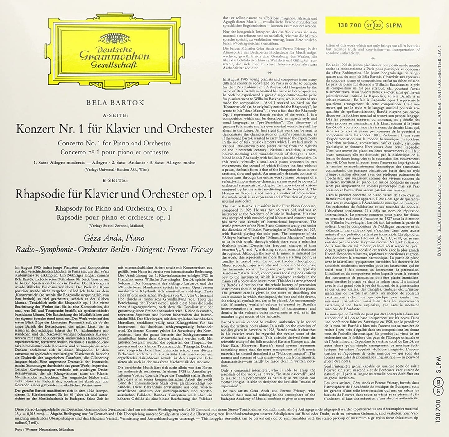 BARTOK: CONCERTO NO. 1 AND RHAPSODY FOR PIANO AND ORCHESTRA - GEZA ANDA, FERENC FRICSAY, RADIO SYMPHONY ORCHESTRA BERLIN