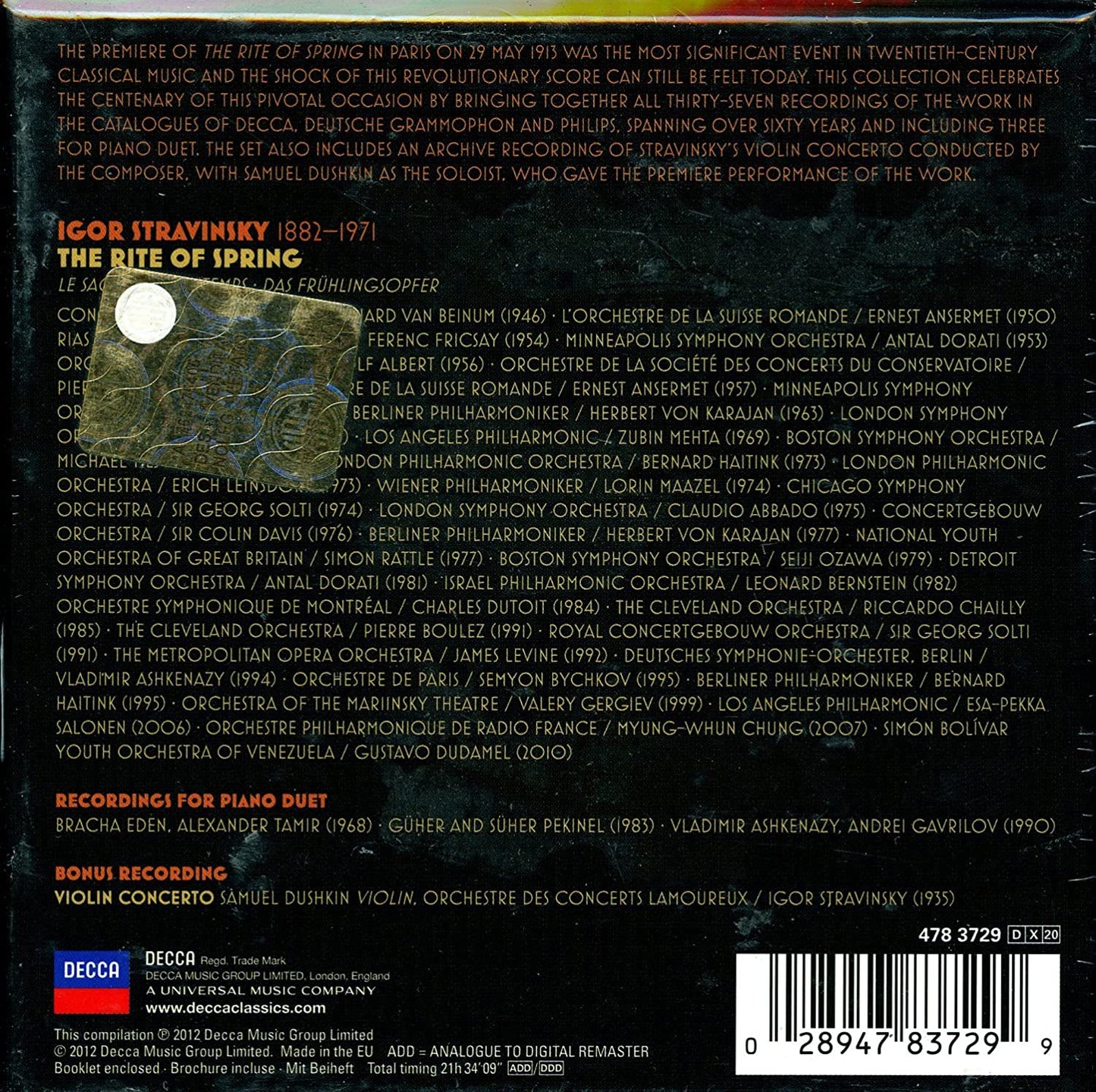 STRAVINSKY: LE SACRE DU PRINTEMPS (20 CD COMMEMORATIVE BOXED SET)