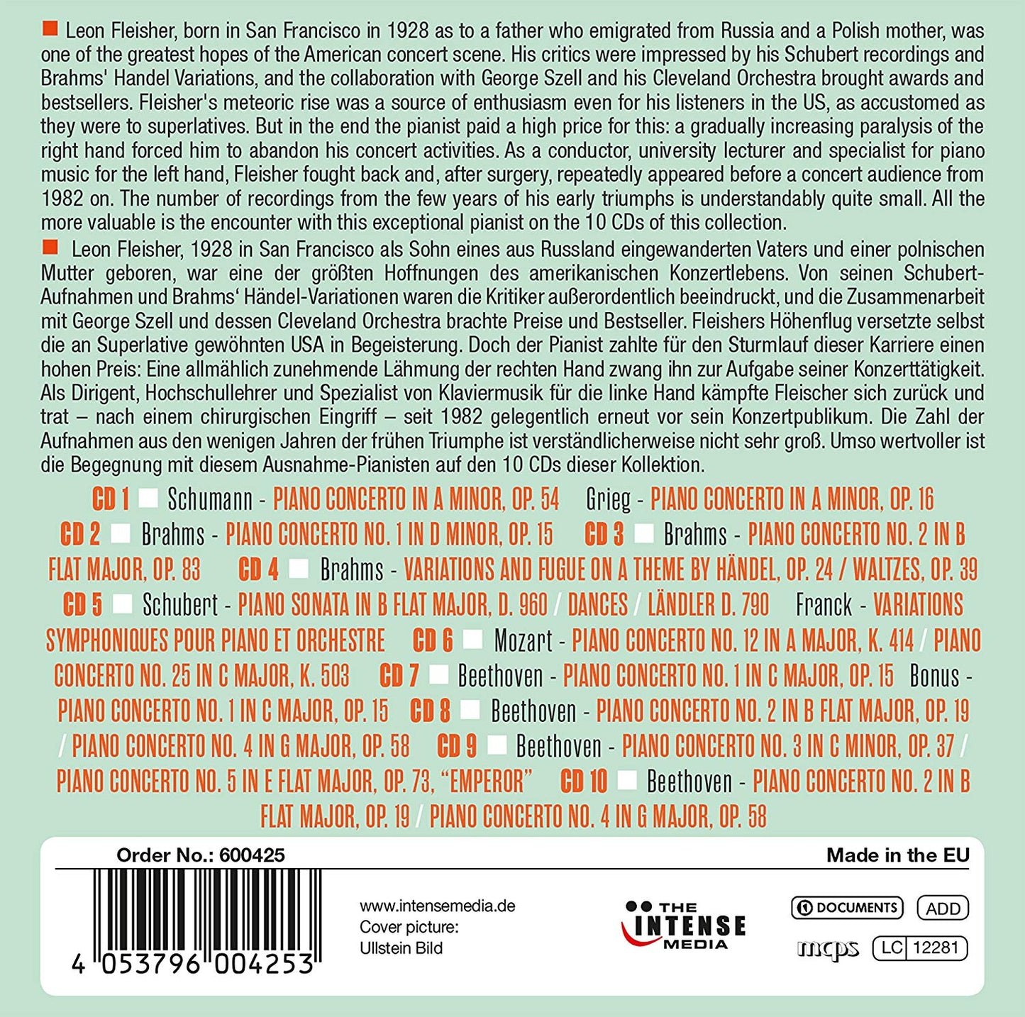 LEON FLEISHER: MILESTONES OF A PIANO LEGEND (10 CDS)