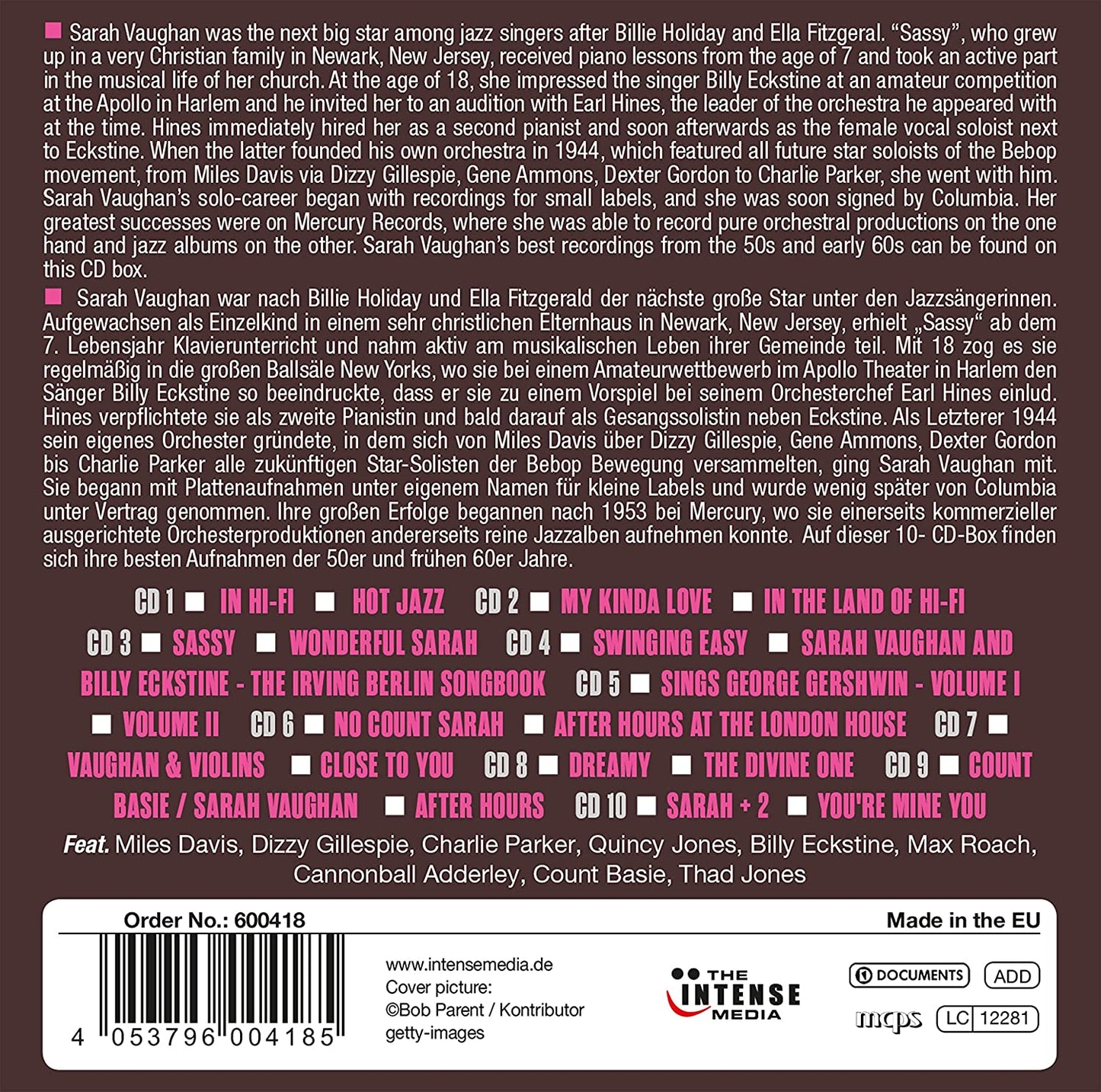 SARAH VAUGHAN: MILESTONES OF A JAZZ LEGEND (10 CDS)