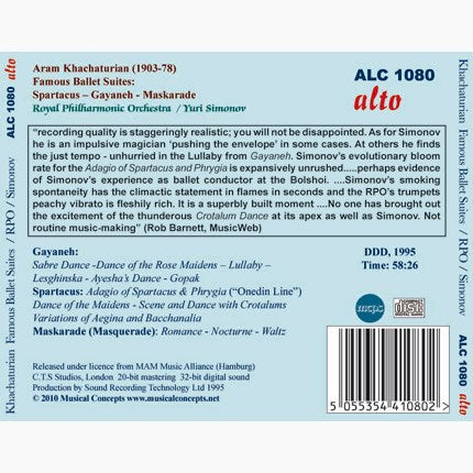 KHATCHATURIAN: FAMOUS BALLET SUITES (SPARTACUS, GAYANEH, MASKARADE) - SIMONOV, ROYAL PHILHARMONIC