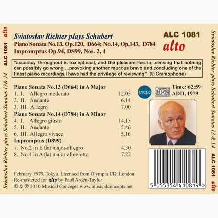 SCHUBERT: PIANO SONATAS 13 & 14; IMPROMPTUS OP 94 - RICHTER