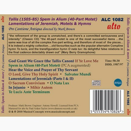 TALLIS: SPEM IN ALIUM; LAMENTATIONS OF JEREMIAH; MOTETS - PRO CANTIONE ANTIQUA