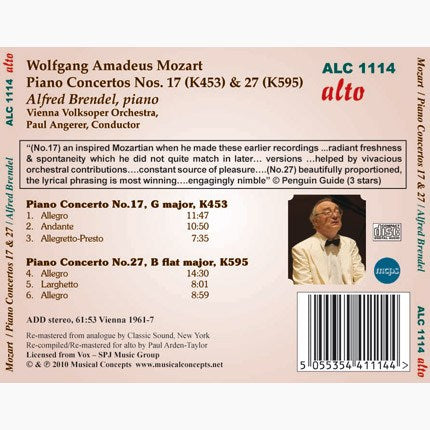 MOZART: PIANO CONCERTOS 17 & 27 - ALFRED BRENDEL, WIENER VOLKSOPERORCHESTER