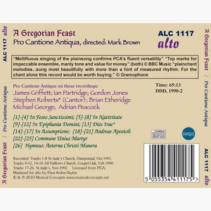 GREGORIAN FEAST: CHANTS FOR FESTIVE DAYS - PRO CANTIONE ANTIQUA