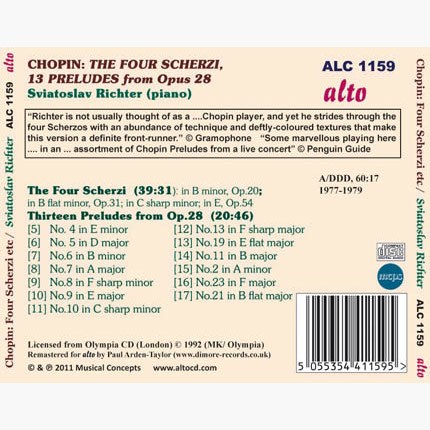 CHOPIN: FOUR SCHERZI; PRELUDES OP 28 - SVIATOSLAV RICHTER
