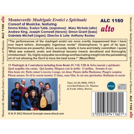 MONTEVERDI: MADRIGALE EROTICI E SPIRITUALE - KIRKBY, TUBB, KING, CONSORT OF MUSICKE