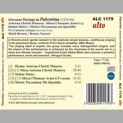 PALESTRINA: STABAT MATER; MISSA AETURNA CHRISTI MUNERA - PRO CANTIONE ANTIQUA