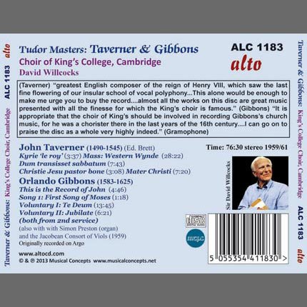 TUDOR MASTERS: TAVERNER & GIBBONS: CHOIR OF KING'S COLLEGE CAMBRIDGE, WILLCOCKS