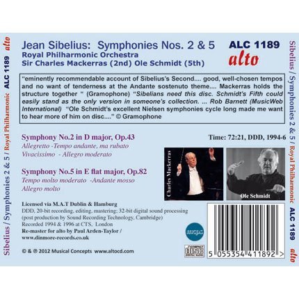SIBELIUS: SYMPHONIES NOS. 2 & 5 - ROYAL PHILHARMONIC, MACKERRAS, SCHMIDT
