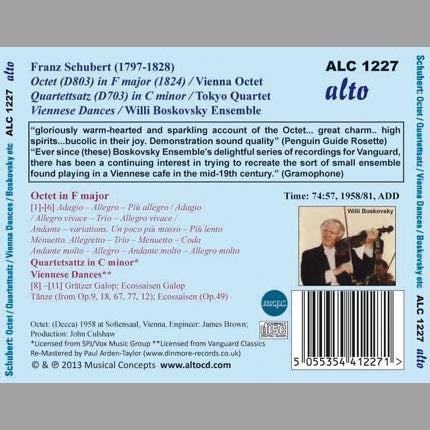 SCHUBERT: OCTET; QUARTETTSATZ; VIENNA DANCES - TOKYO QUARTET, VIENNA OCTET, WILLI BOSKOVSKY ENSEMBLE