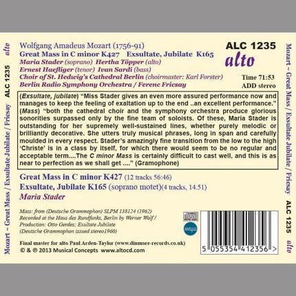 MOZART: GREAT MASS IN C MINOR; EXSULTATE JUBILATE - MARIA STADER, FERENC FRICSAY
