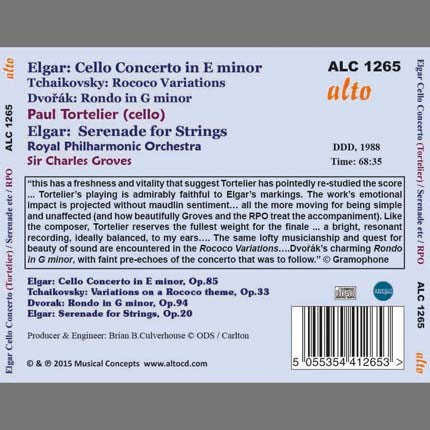 ELGAR: CELLO CONCERTO; SERENADE FOR STRINGS - TORTELIER, GROVES, ROYAL PHILHARMONIC