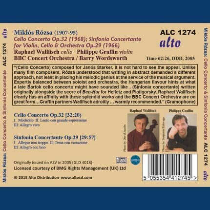 ROZSA: CELLO CONCERTO; SINFONIA CONCERTANTE - WALLFISCH, GRAFFIN, BBC CONCERT ORCHESTRA, WORDSWORTH