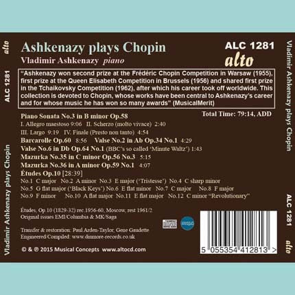 CHOPIN: ETUDES OP. 10; SONATA NO. 3; WALTZES; MAZURKAS; BARCAROLLE - VLADIMIR ASHKENAZY