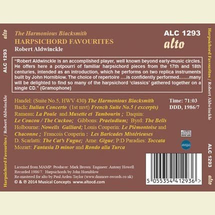 HARPSICHORD FAVOURITES "THE HARMONIOUS BLACKSMITH" - ROBERT ALDWINCKLE