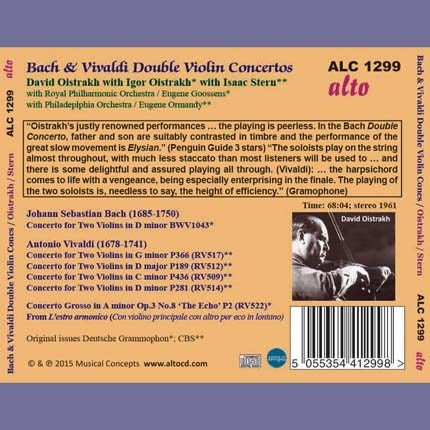BACH & VIVALDI: DOUBLE VIOLIN CONCERTI - DAVID & IGOR OISTRAKH, ISAAC STERN